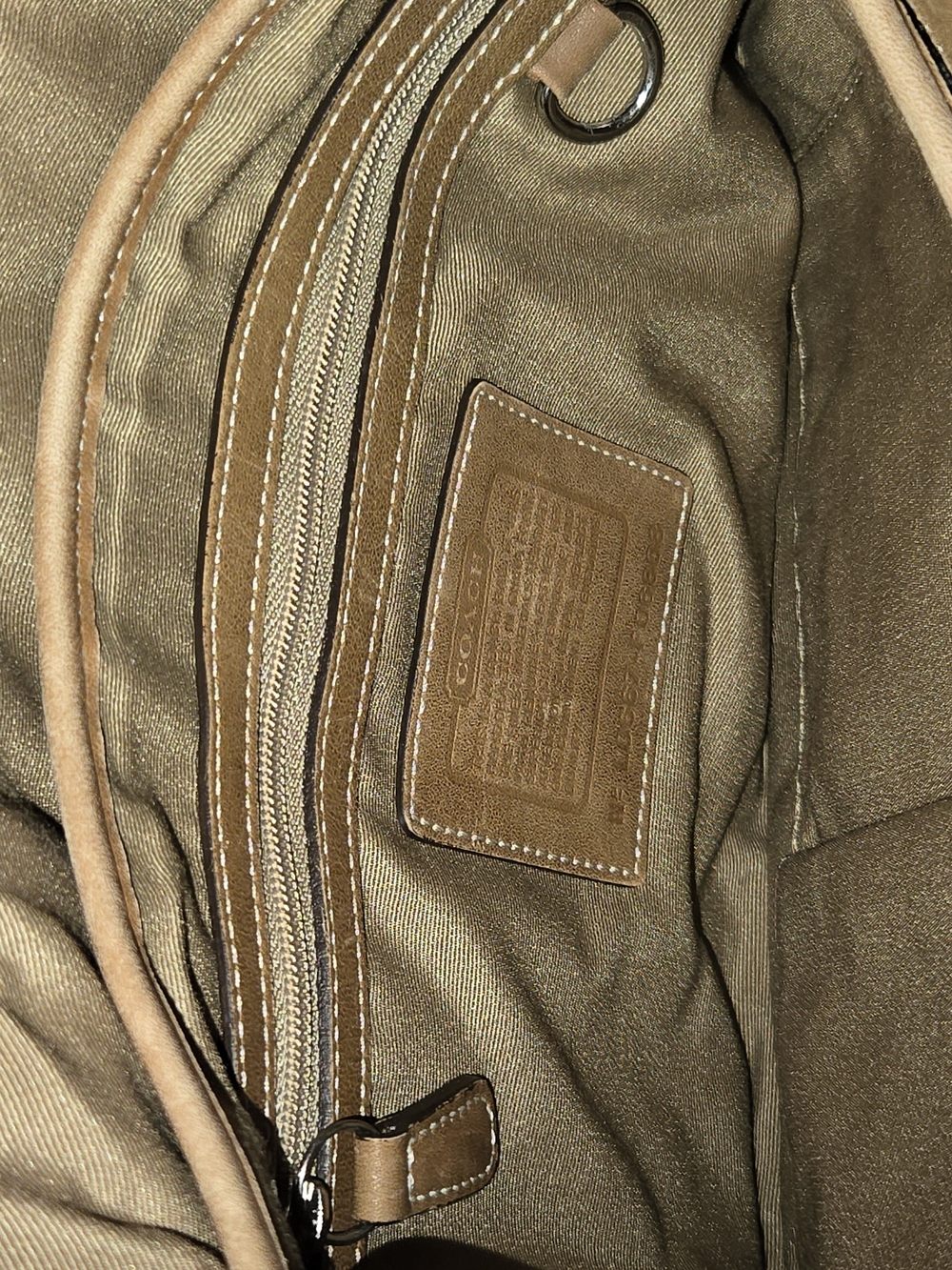 Coach Signature C Canvas Shoulder Bag Khaki Tan Leather Trim Flap Purse - Picture 5 of 10